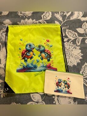 Colorful Drawstring Bag and Pouch, 2 piece set, NWOT